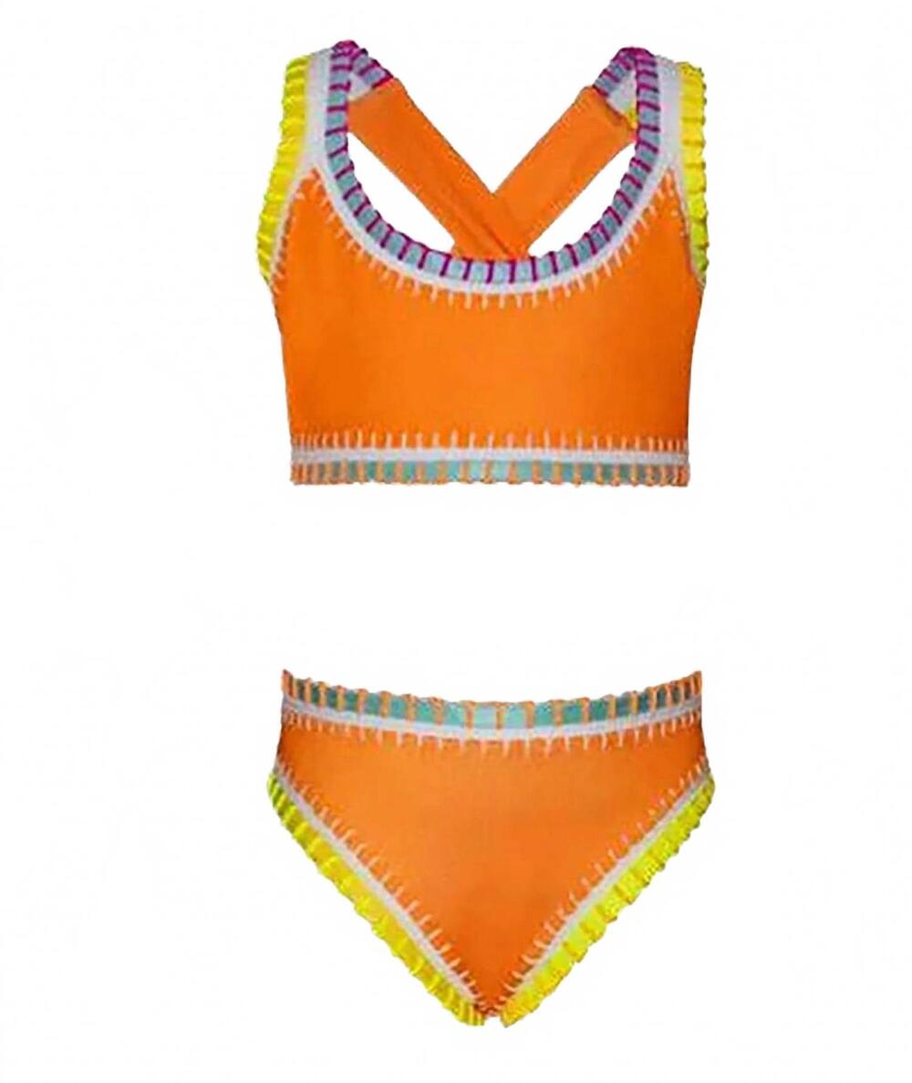 NEW PQ SWIM girls sporty rainbow embroidered bikini set in mango